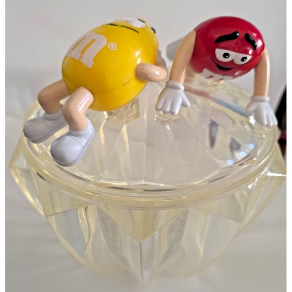 M&M Vintage Plastic Candy Dish Bowl w/Lid Red and Yellow